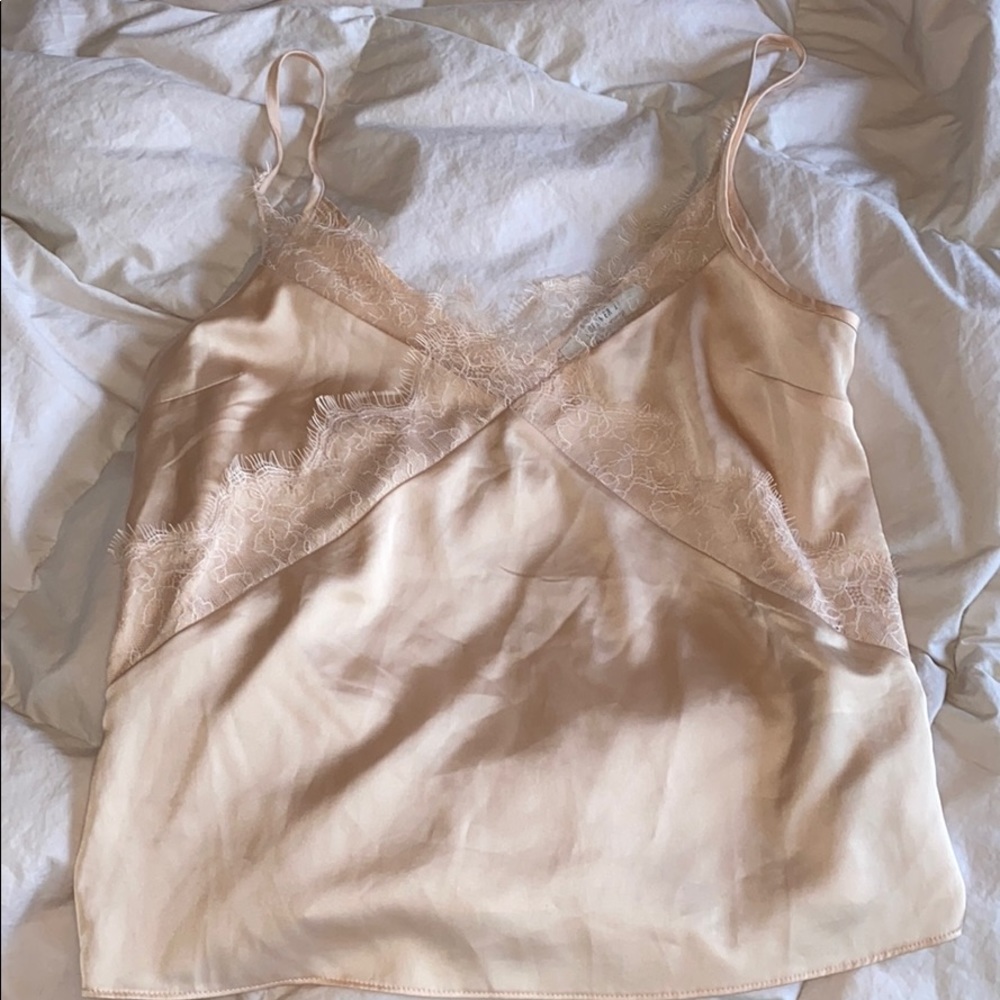 Forever 21 Champagne Silk top with lace trim